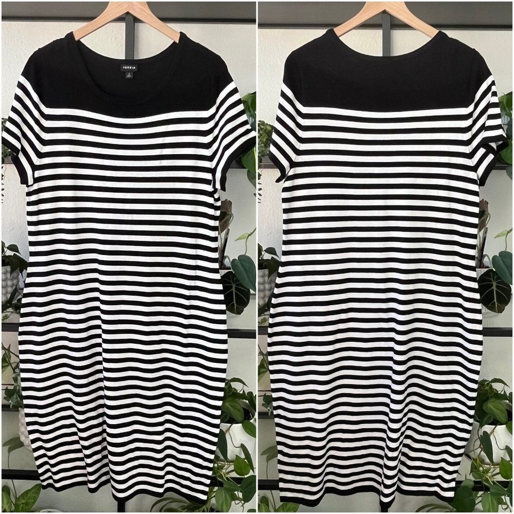 New Torrid Black and White Striped Sweater Dress - Size 2X